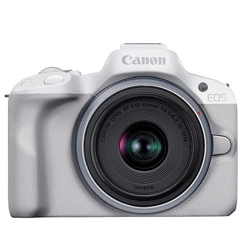 EOS R50 Mirrorless Camera in White with RF-S 18-45mm Lens  Product Image (Primary)