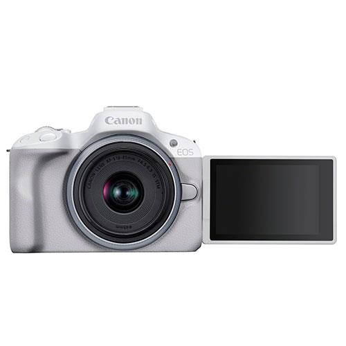 EOS R50 Mirrorless Camera in White with RF-S 18-45mm Lens  Product Image (Secondary Image 1)