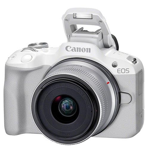 EOS R50 Mirrorless Camera in White with RF-S 18-45mm Lens  Product Image (Secondary Image 3)