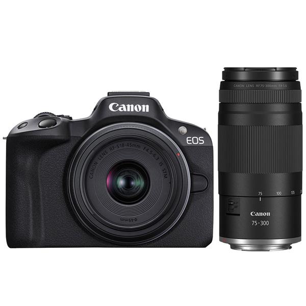 Canon EOS R50 Mirrorless Camera with RF-S 18-45mm Lens and RF 75-300mm Lens Product Image (Primary)
