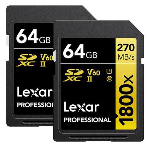 SDXC Pro Gold Series UHS-II 64GB V60 Memory Card Pack of 2 Product Image (Primary)