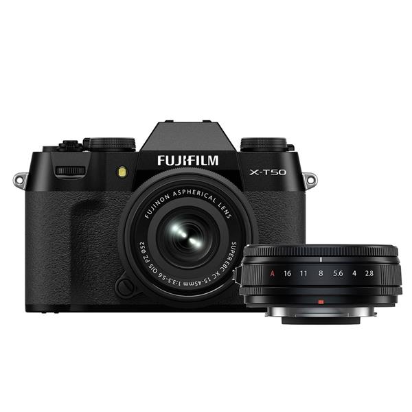 X-T50 Mirrorless Camera in Black with XC15-45mm Lens and XF23mm F2.8 R WR Lens Product Image (Primary)
